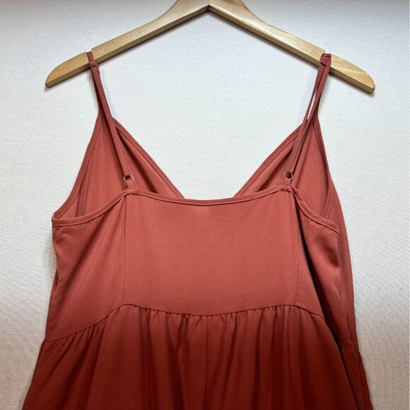 Womens Midi Sundress Large Rust Orange V-Neck Hi-Low Summer Chic Sleeveless - Picture 10 of 11